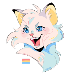Size: 2048x2048 | Tagged: safe, artist:k00iker, part of a set, nameless oc, oc, oc only, cat, feline, mammal, feral, warrior cats, 2020, ambiguous gender, blue eyes, flag, high res, pansexual pride flag, pride flag, simple background, solo, solo ambiguous, transparent background