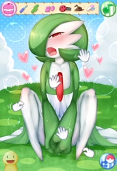 Size: 925x1352 | Tagged: suggestive, artist:羽雲, fictional species, gardevoir, anthro, nintendo, pokémon, 2013, :d, anal beads, ball gag, blushing, cloud, dildo, disembodied hand, female, gag, grope, group grope, open mouth, outdoors, poké ball, rope, sex toy, sitting, smiling
