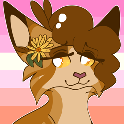 Size: 1280x1280 | Tagged: safe, artist:lovesilkes, part of a set, mothwing (warrior cats), cat, feline, mammal, feral, warrior cats, 2018, female, flower, flower in hair, hair, hair accessory, lesbian pride flag, pride, solo, solo female