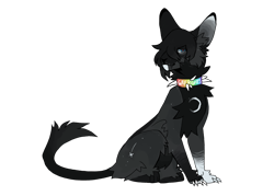 Size: 1280x917 | Tagged: safe, artist:wc-nightcry, scourge (warrior cats), cat, feline, mammal, feral, warrior cats, 2019, blue eyes, claws, collar, colored pupils, flag, gay pride flag, male, paws, pride flag, red pupils, simple background, sitting, solo, solo male, spiked collar, transparent background