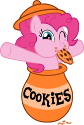 Size: 4790x7095 | Tagged: safe, artist:filpapersoul, pinkie pie (mlp), earth pony, equine, fictional species, mammal, pony, feral, friendship is magic, hasbro, my little pony, absurd resolution, bowl, cookie, eating, female, food, hair, jar, looking at you, mane, mare, one eye closed, pink hair, pink mane, simple background, smiling, solo, solo female, tail, transparent background, vector