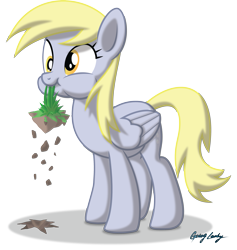 Size: 3025x3185 | Tagged: safe, artist:le-23, derpy hooves (mlp), equine, fictional species, mammal, pegasus, pony, feral, friendship is magic, hasbro, my little pony, cute, derp, female, grass, grazing, herbivore, high res, mare, on model, solo, solo female, tail, wings