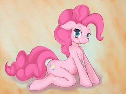 Size: 1280x960 | Tagged: safe, artist:zokkili, pinkie pie (mlp), earth pony, equine, fictional species, mammal, pony, feral, friendship is magic, hasbro, my little pony, female, hair, mane, mare, pink hair, pink mane, sitting, smiling, solo, solo female, tail