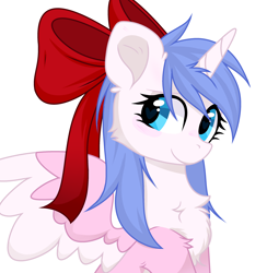 Size: 2908x2980 | Tagged: dead source, safe, artist:alfury, artist:lazuli0209, oc, oc only, oc:rioshi sweet, alicorn, equine, fictional species, mammal, pony, feral, friendship is magic, hasbro, my little pony, bow, female, hair bow, high res, horn, mare, simple background, solo, solo female, white background, wings