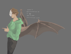 Size: 2048x1536 | Tagged: safe, artist:dr3am-t3am, part of a set, animal humanoid, bat, fictional species, mammal, humanoid, dream (youtuber), minecraft, youtube, bat wings, brazilian free-tailed bat, dream team, gray background, light skin, male, mask, simple background, solo, solo male, species swap, webbed wings, winged humanoid, wings