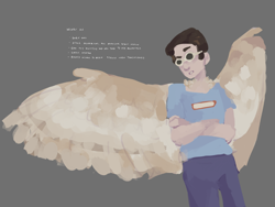 Size: 2048x1536 | Tagged: safe, artist:dr3am-t3am, part of a set, animal humanoid, barn owl, bird, bird of prey, fictional species, mammal, owl, humanoid, minecraft, youtube, crossed arms, dream team, feathers, georgenotfound, gray background, light skin, male, simple background, solo, solo male, species swap, winged humanoid, wings