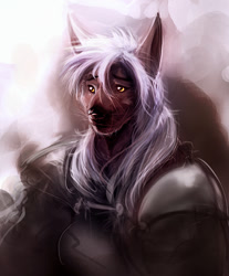 Size: 866x1047 | Tagged: safe, artist:watsup, oc, oc only, canine, dog, mammal, anthro, amber eyes, armor, male, solo, solo male