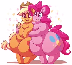 Size: 3282x2950 | Tagged: suggestive, artist:graphenescloset, applejack (mlp), pinkie pie (mlp), earth pony, equine, fictional species, mammal, pony, feral, friendship is magic, hasbro, my little pony, big butt, butt, fat, female, high res, obese, swing, tail