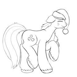 Size: 2000x2000 | Tagged: safe, artist:redquoz, applejack (mlp), earth pony, equine, fictional species, mammal, pony, feral, friendship is magic, hasbro, my little pony, 2020, atg 2020, black and white, clothes, eyes closed, female, freckles, grayscale, hat, high res, mare, monochrome, newbie artist training grounds, smiling, solo, solo female, tail