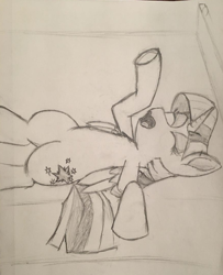 Size: 870x1074 | Tagged: safe, artist:twilightning storm, twilight sparkle (mlp), alicorn, equine, fictional species, mammal, pony, feral, friendship is magic, hasbro, my little pony, 2020, atg 2020, black and white, cutie mark, ears, feathered wings, feathers, female, folded wings, grayscale, hair, high angle, hooves, horn, lying down, mare, monochrome, newbie artist training grounds, on back, one hoof raised, open mouth, side view, sleeping, solo, solo female, tail, traditional art, wings