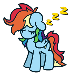 Size: 672x672 | Tagged: safe, artist:threetwotwo32232, rainbow dash (mlp), equine, fictional species, mammal, pegasus, pony, feral, friendship is magic, hasbro, my little pony, 2020, atg 2020, eyes closed, feathered wings, feathers, female, folded wings, hair, mane, mare, newbie artist training grounds, rainbow hair, rainbow mane, rainbow tail, simple background, sleeping, solo, solo female, tail, transparent background, wings