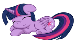 Size: 1920x1089 | Tagged: safe, artist:mirrorcrescent, twilight sparkle (mlp), alicorn, equine, fictional species, mammal, pony, feral, friendship is magic, hasbro, my little pony, 2020, atg 2020, cute, eyes closed, feathered wings, feathers, female, folded wings, horn, lying down, mare, newbie artist training grounds, on model, prone, simple background, sleeping, smiling, solo, solo female, tail, transparent background, wings