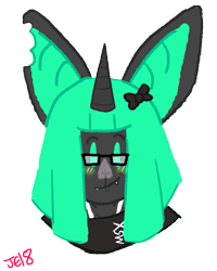 Size: 959x1200 | Tagged: safe, artist:maniacmonarch, download (lapfox), bat, mammal, anthro, lapfox trax, bow, cute, femboy, fur, glasses, horn, male, simple background, solo, solo male, transparent background
