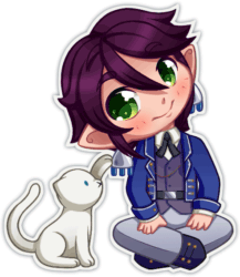 Size: 493x568 | Tagged: safe, artist:tharene, oc, cat, feline, human, mammal, feral, ambiguous gender, animated, blinking, cute, duo, ear piercing, earring, gif, kitten, male, piercing, simple background, transparent background, white outline, young