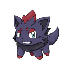 Size: 500x500 | Tagged: safe, artist:soukouryu, canine, fictional species, fox, mammal, zorua, feral, nintendo, pokémon, fur, grin, low res, simple background, solo, tail, white background