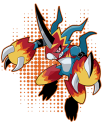 Size: 400x489 | Tagged: safe, artist:wargreymonzero, fictional species, flamedramon, anthro, digimon, ambiguous gender, armor, blue skin, claws, digital art, horn, low res, red eyes, simple background, solo, solo ambiguous, tail, transparent background