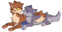 Size: 2071x1074 | Tagged: safe, artist:kittnboys, leopardstar (warrior cats), mistystar (warrior cats), cat, feline, mammal, feral, warrior cats, cuddling, duo, female, female/female, feral/feral, fur, high res, hug, lying down, mistyleopard (warrior cats), shipping, simple background, tail, transparent background, white outline