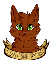 Size: 2000x2500 | Tagged: safe, artist:clocksandwatches, squirrelflight (warrior cats), cat, feline, mammal, feral, warrior cats, :3, female, fur, green eyes, high res, looking at you, mouthpiece, old banner, orange fur, simple background, smiling, solo, solo female, swearing, transparent background, vulgar
