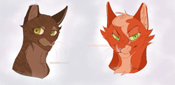 Size: 1207x589 | Tagged: safe, artist:char-c0al, bramblestar (warrior cats), squirrelflight (warrior cats), cat, feline, mammal, feral, warrior cats, bramblesquirrel (warrior cats), character name, duo, female, feral/feral, fur, male, male/female, rule 63, shipping, simple background, white background