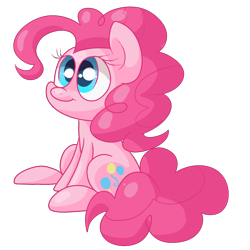 Size: 1200x1200 | Tagged: safe, artist:zoiby, pinkie pie (mlp), earth pony, equine, fictional species, mammal, pony, feral, friendship is magic, hasbro, my little pony, chibi, female, fur, mare, simple background, sitting, smiling, solo, solo female, tail, transparent background