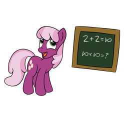 Size: 2449x2449 | Tagged: safe, artist:redquoz, cheerilee (mlp), earth pony, equine, fictional species, mammal, pony, feral, friendship is magic, hasbro, my little pony, chalkboard, female, floating, green eyes, high res, mare, math, on model, simple background, solo, solo female, striped mane, teacher, transparent background