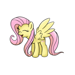 Size: 1000x1000 | Tagged: safe, artist:redquoz, fluttershy (mlp), equine, fictional species, mammal, pegasus, pony, feral, friendship is magic, hasbro, my little pony, eyes closed, female, fur, hair, mane, mare, open mouth, pink hair, pink mane, pink tail, simple background, solo, solo female, spread wings, tail, transparent background, wings, yay, yellow fur