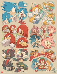 Size: 1024x1343 | Tagged: safe, artist:ry-spirit, amy rose (sonic), doctor eggman (sonic), doctor robotnik (aosth), knuckles the echidna (sonic), miles "tails" prower (sonic), rouge the bat (sonic), sonic the hedgehog (sonic), bat, canine, echidna, fox, hedgehog, human, mammal, monotreme, red fox, anthro, adventures of sonic the hedgehog, cc by-nc-nd, creative commons, dragon ball (series), sega, sonic the hedgehog (series), 2020, backwards ballcap, baseball cap, cap, chaos emerald, clothes, cosplay, costume, crossover, dipstick tail, female, fluff, graffiti, grenade, group, gun, handgun, hat, heart, heart eyes, love heart, male, meme, military uniform, multiple tails, orange tail, overalls, patreon, pistol, quills, red tail, self paradox, signature, sparkles, spray can, sweatdrop, tail, tail fluff, two tails, ugandan knuckles, weapon, white tail, wingding eyes