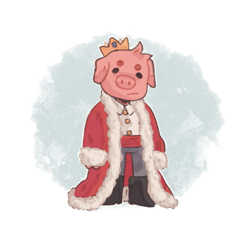 Size: 851x851 | Tagged: safe, artist:bugsan, oc, oc only, oc:technoblade, mammal, pig, suid, anthro, plantigrade anthro, minecraft, youtube, 2020, abstract background, black eyes, chibi, clothes, coat, crown, cute, male, sleepy boys inc, solo, solo male, topwear