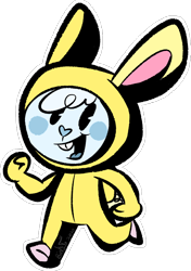 Size: 596x846 | Tagged: safe, artist:binkyt11, furbooru exclusive, crewmate (among us), cuddles (htf), lagomorph, mammal, rabbit, semi-anthro, among us (game), happy tree friends, buckteeth, crossover, male, signature, simple background, slippers, solo, solo male, spacesuit, teeth, this will end in injury or death, transparent background