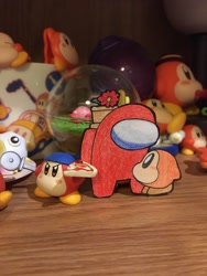 Size: 1536x2048 | Tagged: safe, artist:the-daily-dee, bandana waddle dee (kirby), crewmate (among us), ambiguous species, fictional species, humanoid, semi-anthro, among us (game), kirby (series), nintendo, ambiguous gender, flower, irl, photo, spacesuit, traditional art, waddle dee (kirby)
