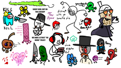 Size: 1280x720 | Tagged: safe, artist:demi-gray, benrey (hlvrai), crewmate (among us), foldy (bfdi), four (bfdi), henry stickmin (henry stickmin), impostor (among us), knife (inanimate insanity), pickle (inanimate insanity), two (bfdi), x (bfdi), oc, alien, ambiguous species, animate food, animate object, annelid, fictional species, number (bfdi), worm, worm on a string, anthro, feral, humanoid, battle for dream island, half-life vr but the ai is self-aware, inanimate insanity, wayneradiotv, among us (game), half-life, henry stickmin, nintendo, nintendo ds, valve, youtube, 16:9, agender, ambiguous gender, distraction dance, female, group, large group, male, male/male, shipping, simple background, spacesuit, white background