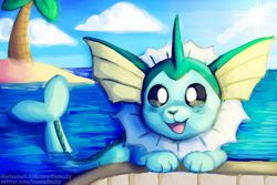 Size: 1800x1200 | Tagged: safe, artist:doodledanky, eeveelution, fictional species, vaporeon, feral, nintendo, pokémon, 2020, ambiguous gender, cute, looking at you, smiling, solo, solo ambiguous, water
