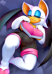 Size: 851x1200 | Tagged: suggestive, artist:krokobyaka, rouge the bat (sonic), bat, mammal, anthro, sega, sonic the hedgehog (series), 2017, abstract background, bat wings, bedroom eyes, breasts, cheek fluff, clothes, digital art, eyeshadow, female, fluff, fur, makeup, nipple outline, slightly chubby, solo, solo female, webbed wings, white body, white fur, wings