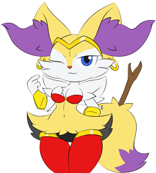 Size: 3024x3350 | Tagged: safe, artist:zinzoaart, shantae (shantae), braixen, fictional species, mammal, anthro, nintendo, pokémon, shantae (series), breasts, cosplay, crossover, female, generation 6 pokemon, high res, looking at you, one eye closed, solo, solo female, starter pokémon, winking