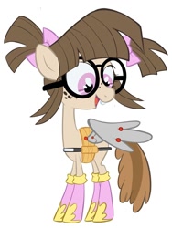 Size: 961x1280 | Tagged: safe, artist:the lone rodent, oc, oc only, oc:rodent tail, equine, fictional species, mammal, pegasus, pony, feral, friendship is magic, hasbro, my little pony, bow, character sheet, cute, female, filly, foal, glasses, hair bow, ocbetes, open mouth, round glasses, simple background, smiling, solo, solo female, ungulate, white background, young
