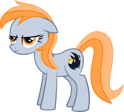 Size: 2000x1801 | Tagged: safe, artist:darkest hour, oc, oc only, oc:darkest hour, earth pony, equine, fictional species, mammal, pony, feral, friendship is magic, hasbro, my little pony, 2015, annoyed, cutie mark, digital art, female, floppy ears, frowning, fur, gray fur, hair, hooves, mane, mare, orange eyes, orange hair, side view, simple background, solo, solo female, standing, tail, transparent background, unamused, vector