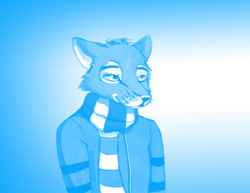 Size: 1200x927 | Tagged: safe, artist:warskunk, canine, fox, mammal, anthro, blue background, clothes, male, scarf, simple background, solo, solo male