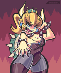 Size: 1685x2000 | Tagged: suggestive, artist:loulouvz, bowser (mario), animal humanoid, fictional species, koopa, reptile, humanoid, cc by-nc-nd, creative commons, mario (series), nintendo, 2018, bowsette (mario), female, rule 63, solo, solo female