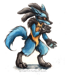 Size: 687x777 | Tagged: safe, artist:kenket, fictional species, lucario, anthro, nintendo, pokémon, 2015, ambiguous gender, solo, solo ambiguous, traditional art, watercolor painting