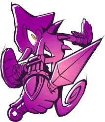 Size: 1009x1177 | Tagged: safe, official art, espio the chameleon (sonic), chameleon, lizard, reptile, anthro, sega, sonic the hedgehog (series), artwork, game, knight, solo, sword, tail, weapon