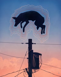 Size: 1280x1600 | Tagged: safe, artist:dappermouth_art, canine, mammal, feral, ambiguous gender, evening, solo, solo ambiguous, telephone pole, wire