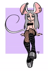 Size: 2550x3802 | Tagged: safe, artist:iseenudepeople, oc, oc only, oc:kat, mammal, mouse, rodent, anthro, plantigrade anthro, boots, clothes, ear piercing, earring, female, fishnet, fishnet stockings, frowning, high res, legwear, lidded eyes, looking at you, piercing, platform shoes, see-through, shoes, solo, solo female, stockings