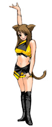 Size: 339x812 | Tagged: safe, artist:keiryu, oc, oc only, cat, feline, mammal, humanoid, 2009, belly button, clothes, crop top, female, latex boots, latex clothes, midriff, open mouth, simple background, smiling, solo, solo female, tail, topwear, white background