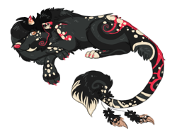 Size: 621x451 | Tagged: safe, artist:startail-studios, oc, oc only, canine, feline, fictional species, hybrid, mammal, feral, 2013, ambiguous gender, horn, kiamara, lying down, prone, simple background, solo, solo ambiguous, tail, transparent background
