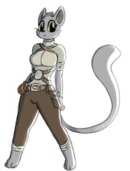 Size: 971x1280 | Tagged: safe, artist:atherol, cat, feline, fictional species, khajiit, mammal, anthro, the elder scrolls, :<, female, frowning, looking at you, simple background, sketch, solo, solo female, tail, white background