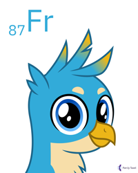 Size: 4000x5000 | Tagged: safe, artist:parclytaxel, part of a set, gallus (mlp), bird, feline, fictional species, gryphon, mammal, feral, series:joycall6's periodic table, friendship is magic, hasbro, my little pony, .svg available, absurd resolution, bust, chemistry, cute, francium, looking at you, male, on model, periodic table, portrait, simple background, solo, solo male, vector, white background