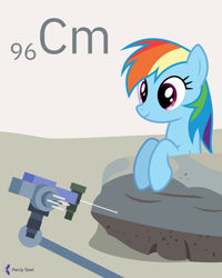 Size: 4000x5000 | Tagged: safe, artist:parclytaxel, part of a set, rainbow dash (mlp), equine, fictional species, mammal, pegasus, pony, feral, series:joycall6's periodic table, friendship is magic, hasbro, my little pony, .svg available, 2020, absurd resolution, alpha particle x-ray spectrometer, chemistry, curiosity, curium, female, looking at something, mare, mars, mars rover, on model, perching, periodic table, planet, rock, rocknest 3, smiling, solo, solo female, vector, vehicle