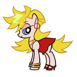 Size: 432x428 | Tagged: artist needed, safe, panty anarchy (psg), angel, earth pony, equine, fictional species, mammal, pony, feral, friendship is magic, hasbro, my little pony, panty and stocking with garterbelt, angel pony, blonde hair, blonde tail, bottomwear, clothes, crossover, dress, earings, female, feralized, furrified, hair, looking at you, low res, mare, ponified, skirt, solo, solo female, species swap, tail