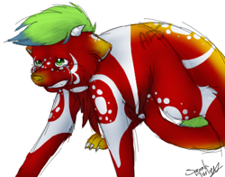 Size: 420x329 | Tagged: safe, artist:arcticfoxsoul, oc, oc only, oc:ruadh, canine, feline, fictional species, hybrid, mammal, feral, 2013, kiamara, low res, male, simple background, solo, solo male, tail, transparent background