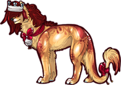 Size: 481x336 | Tagged: safe, artist:chasingdreams4, oc, oc only, canine, feline, fictional species, hybrid, mammal, feral, 2013, ambiguous gender, art trade, crown, hair, jewelry, kiamara, low res, red hair, regalia, simple background, solo, solo ambiguous, tail, transparent background